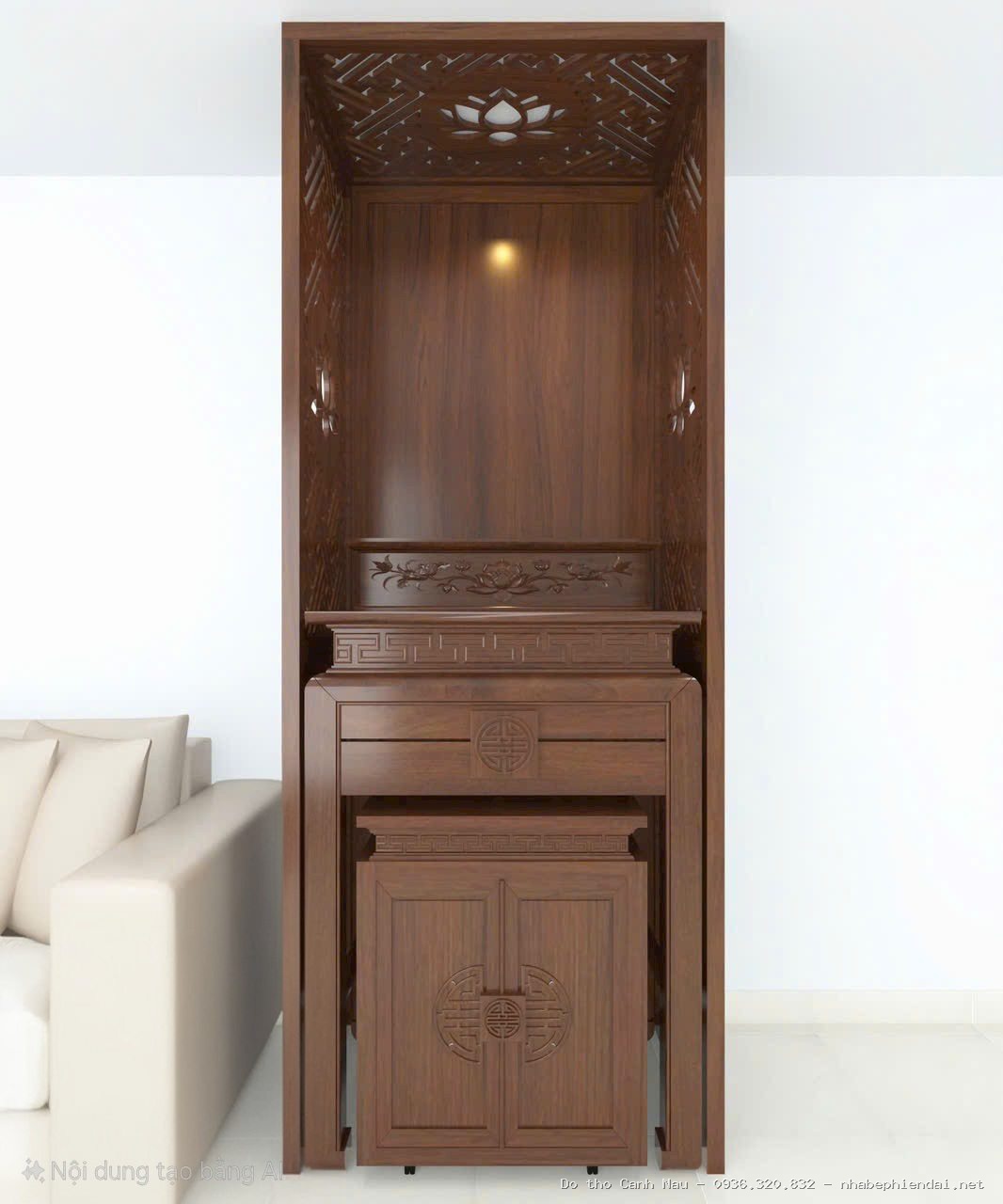 Bàn thờ hiện đại chạm cổ mây cho chung cư - Kho bàn thờ hiện đại